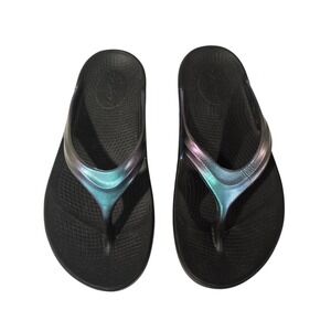 OOFOS Black Iridescent Thong Sandals Flip Flops Women W6 EU37 Comfort‎